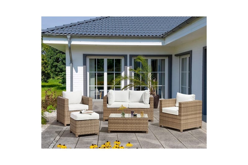 Loungegrupp med bord Milano Beige/vit - Beige/vit - Trädgård & spabad - Utemiljö - Altan & terrass - Altanmöbler