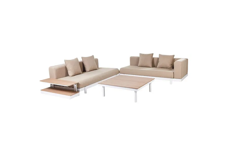 Loungegrupp med bord Missanello Beige/vit - Beige/vit - Trädgård & spabad - Utemiljö - Altan & terrass - Altanmöbler