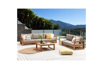 Loungegrupp med bord Timor Ljus trä/grått/beige, Ja - Ljus trä/grått/beige, Ja - Utemöbler - Loungemöbler - Soffgrupp utomhus
