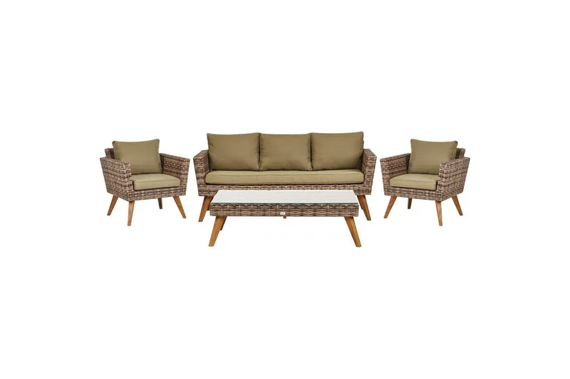 Loungegrupp med bord Vittoria Beige/grönt/mörkt trä, 5-Sits, Beige/grönt/mörkt trä, 5-Sits