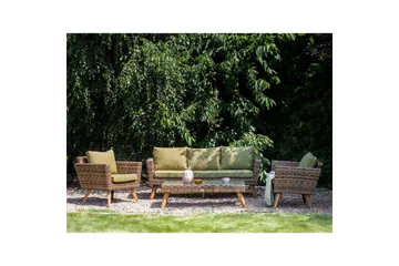 Loungegrupp med bord Vittoria Beige/grönt/mörkt trä, 5-Sits - Beige/grönt/mörkt trä, 5-Sits - Utemöbler - Loungemöbler - Soffgrupp utomhus
