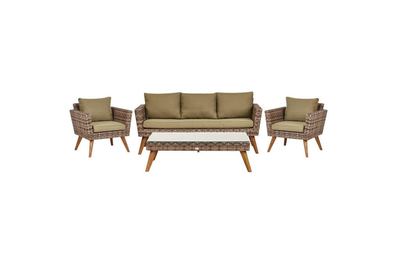 Loungegrupp med bord Vittoria Beige/grönt/mörkt trä, 5-Sits - Beige/grönt/mörkt trä, 5-Sits - Trädgård & spabad - Utemiljö - Altan & terrass - Altanmöbler