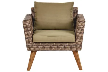 Loungegrupp med bord Vittoria Beige/grönt/mörkt trä, 5-Sits - Beige/grönt/mörkt trä, 5-Sits - Utemöbler - Loungemöbler - Soffgrupp utomhus