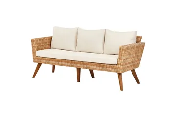 Loungegrupp med bord Vittoria Beige/vit/ljust trä, 5-Sits - Beige/vit/ljust trä, 5-Sits - Utemöbler - Loungemöbler - Soffgrupp utomhus