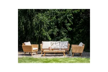 Loungegrupp med bord Vittoria Beige/vit/ljust trä, 5-Sits - Beige/vit/ljust trä, 5-Sits - Utemöbler - Loungemöbler - Soffgrupp utomhus