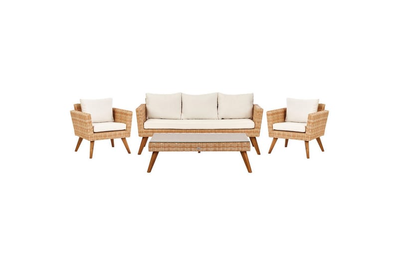 Loungegrupp med bord Vittoria Beige/vit/ljust trä, 5-Sits - Beige/vit/ljust trä, 5-Sits - Trädgård & spabad - Utemiljö - Altan & terrass - Altanmöbler
