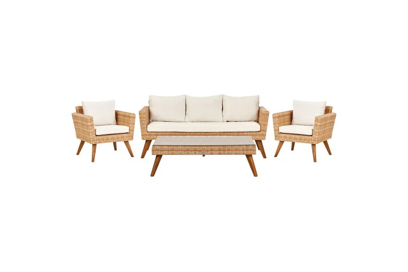 Loungegrupp med bord Vittoria Beige/vit/ljust trä, 5-Sits - Beige/vit/ljust trä, 5-Sits - Trädgård & spabad - Utemiljö - Altan & terrass - Altanmöbler