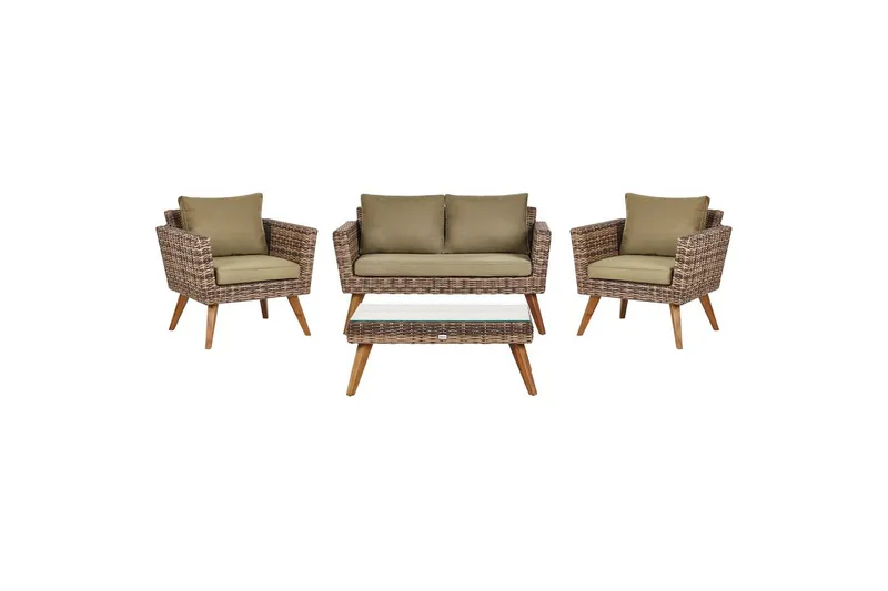 Loungegrupp med bord Vittoria Naturligt/grönt/ljust trä, 4-Sits - Naturligt/grönt/ljust trä, 4-Sits - Trädgård & spabad - Utemiljö - Altan & terrass - Altanmöbler
