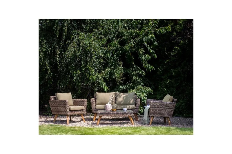 Loungegrupp med bord Vittoria Naturligt/grönt/ljust trä, 4-Sits - Naturligt/grönt/ljust trä, 4-Sits - Trädgård & spabad - Utemiljö - Altan & terrass - Altanmöbler
