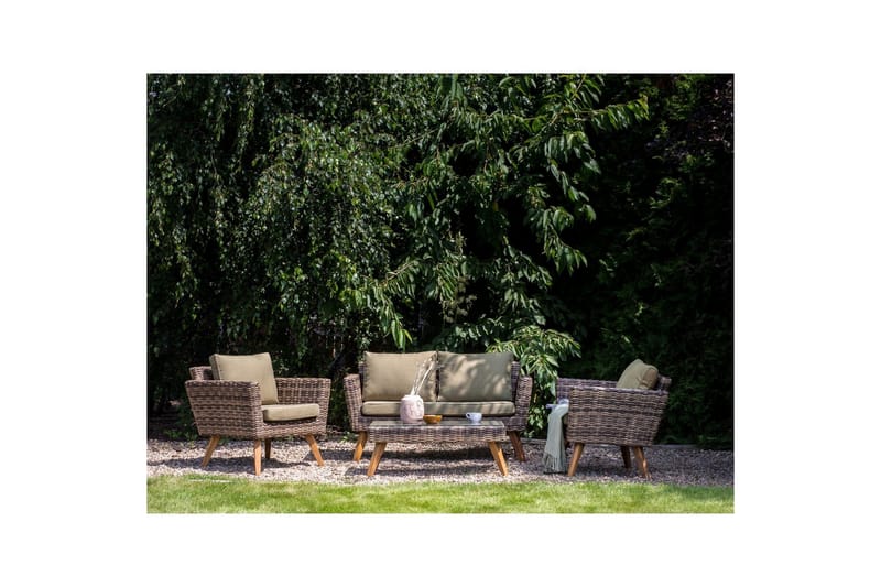 Loungegrupp med bord Vittoria Naturligt/grönt/ljust trä, 4-Sits - Naturligt/grönt/ljust trä, 4-Sits - Trädgård & spabad - Utemiljö - Altan & terrass - Altanmöbler