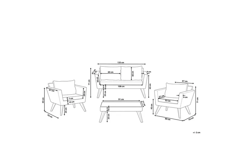 Loungegrupp med bord Vittoria Naturligt/vitt/ljust trä, 4-Sits - Naturligt/vitt/ljust trä, 4-Sits - Trädgård & spabad - Utemiljö - Altan & terrass - Altanmöbler
