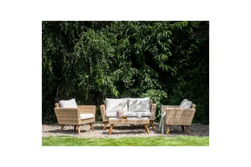 Loungegrupp med bord Vittoria Naturligt/vitt/ljust trä, 4-Sits - Naturligt/vitt/ljust trä, 4-Sits - Utemöbler - Loungemöbler - Soffgrupp utomhus