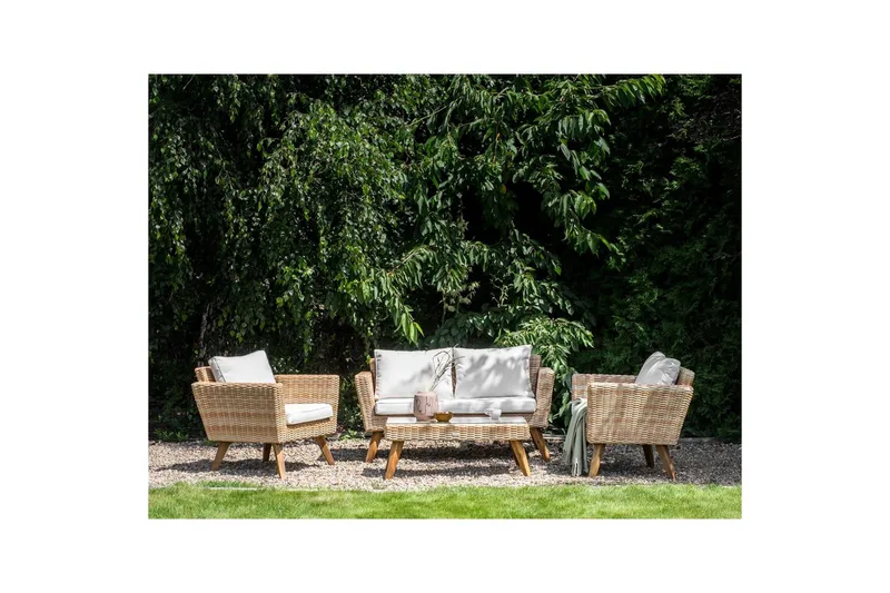 Loungegrupp med bord Vittoria Naturligt/vitt/ljust trä, 4-Sits - Naturligt/vitt/ljust trä, 4-Sits - Trädgård & spabad - Utemiljö - Altan & terrass - Altanmöbler