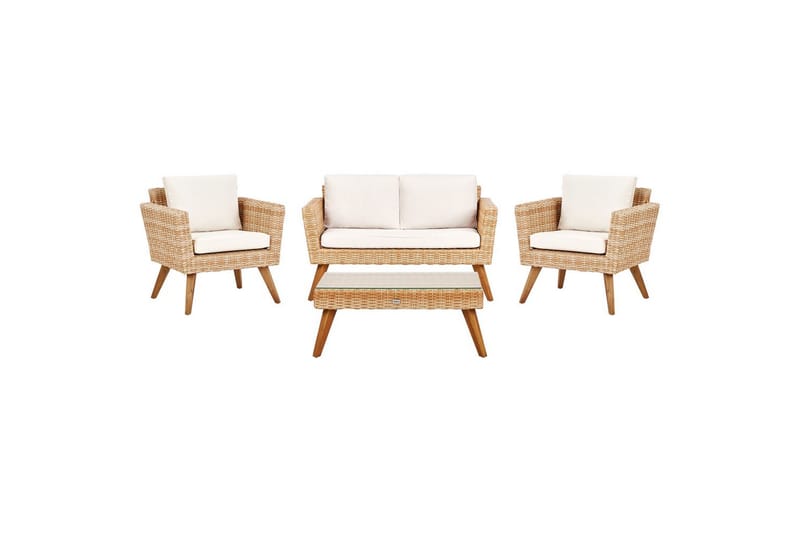 Loungegrupp med bord Vittoria Naturligt/vitt/ljust trä, 4-Sits - Naturligt/vitt/ljust trä, 4-Sits - Trädgård & spabad - Utemiljö - Altan & terrass - Altanmöbler