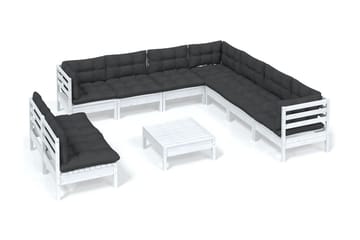 Loungegrupp Utomhus med dynor 10 delar vit massiv furu