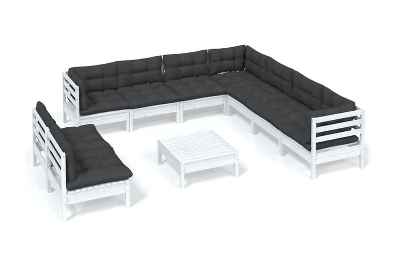 Loungegrupp Utomhus med dynor 10 delar vit massiv furu - Vit/svart - Trädgård & spabad - Utemiljö - Altan & terrass - Altanmöbler