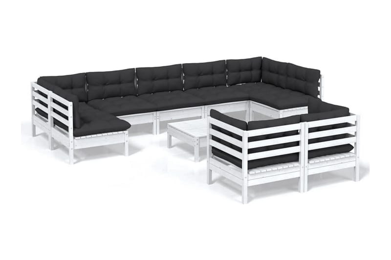 Loungegrupp Utomhus med dynor 10 delar vit massiv furu - Vit/svart - Trädgård & spabad - Utemiljö - Altan & terrass - Altanmöbler