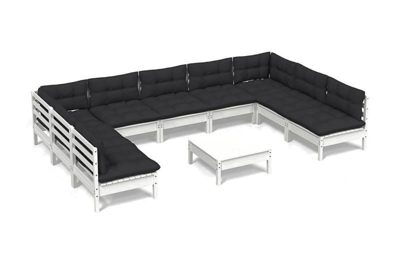 Loungegrupp Utomhus med dynor 10 delar vit massiv furu - Vit/svart - Trädgård & spabad - Utemiljö - Altan & terrass - Altanmöbler