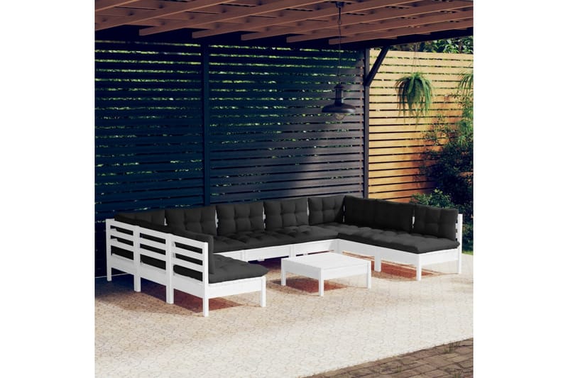 Loungegrupp Utomhus med dynor 10 delar vit massiv furu - Vit/svart - Trädgård & spabad - Utemiljö - Altan & terrass - Altanmöbler
