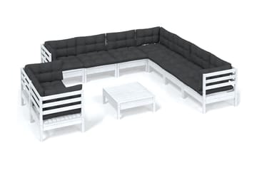 Loungegrupp Utomhus med dynor 10 delar vit massiv furu