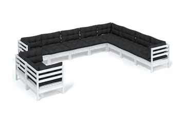Loungegrupp Utomhus med dynor 10 delar vit massiv furu