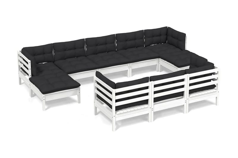 Loungegrupp Utomhus med dynor 10 delar vit massiv furu - Vit/svart - Trädgård & spabad - Utemiljö - Altan & terrass - Altanmöbler