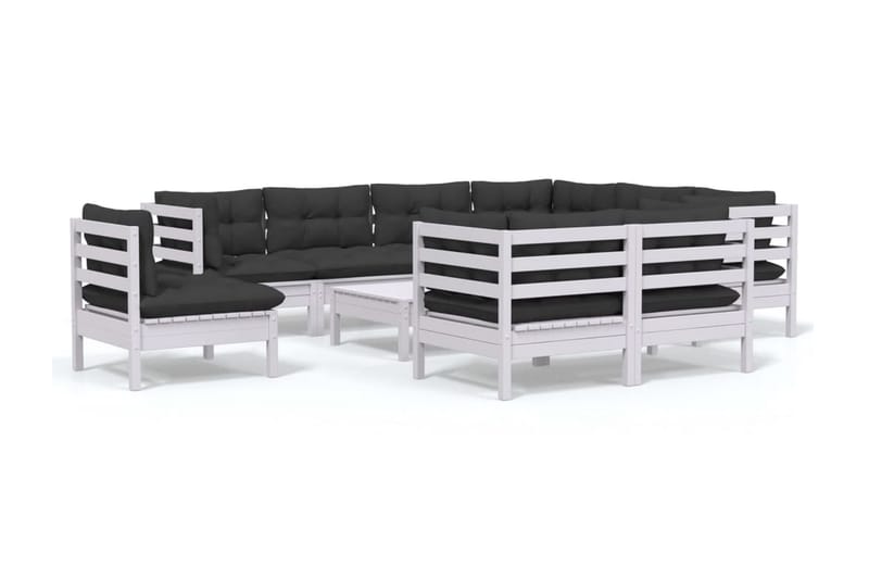 Loungegrupp Utomhus med dynor 10 delar vit massiv furu - Vit/svart - Trädgård & spabad - Utemiljö - Altan & terrass - Altanmöbler