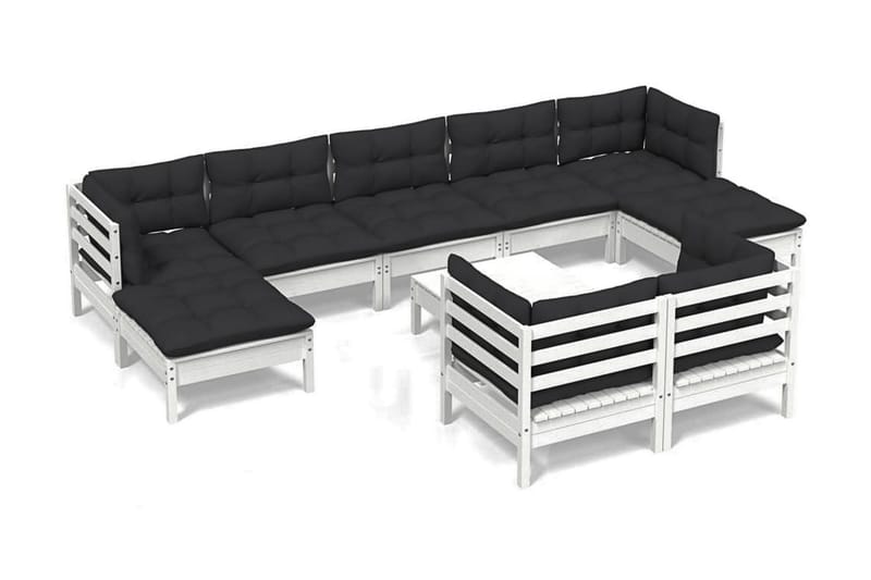 Loungegrupp Utomhus med dynor 10 delar vit massiv furu - Vit/svart - Trädgård & spabad - Utemiljö - Altan & terrass - Altanmöbler