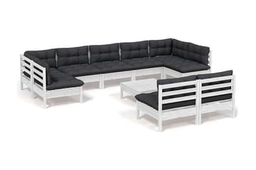 Loungegrupp Utomhus med dynor 10 delar vit massiv furu