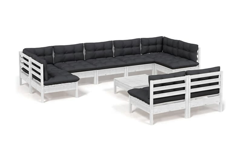 Loungegrupp Utomhus med dynor 10 delar vit massiv furu - Vit/svart - Trädgård & spabad - Utemiljö - Altan & terrass - Altanmöbler