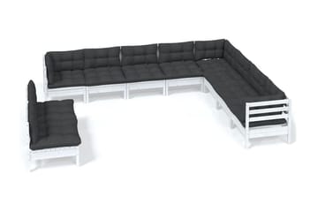 Loungegrupp Utomhus med dynor 10 delar vit massiv furu