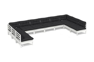 Loungegrupp Utomhus med dynor 10 delar vit massiv furu