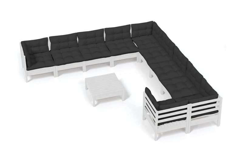Loungegrupp Utomhus med dynor 11 delar vit massiv furu - Vit/svart - Trädgård & spabad - Utemiljö - Altan & terrass - Altanmöbler