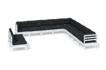 Loungegrupp Utomhus med dynor 11 delar vit massiv furu