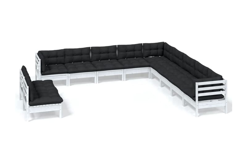 Loungegrupp Utomhus med dynor 11 delar vit massiv furu - Vit/svart - Trädgård & spabad - Utemiljö - Altan & terrass - Altanmöbler