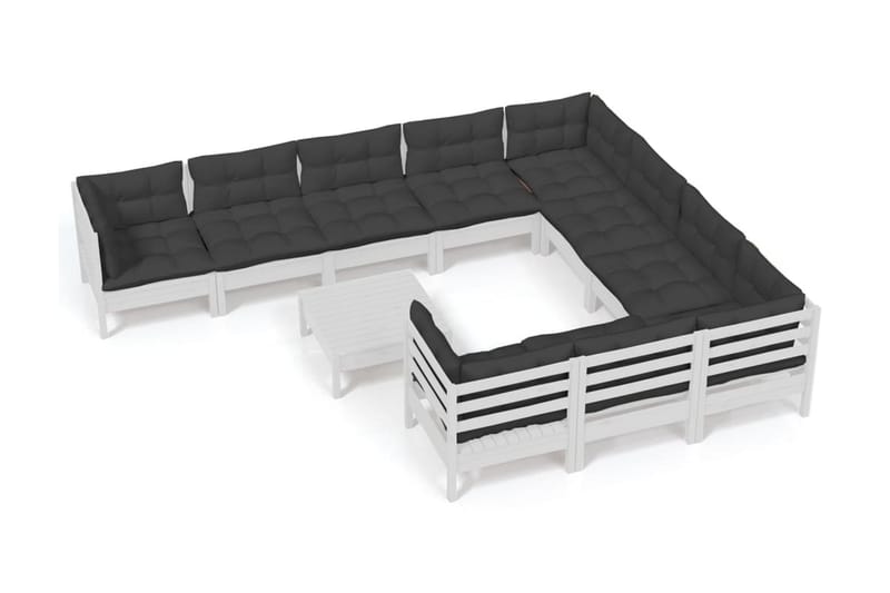Loungegrupp Utomhus med dynor 11 delar vit massiv furu - Vit/svart - Trädgård & spabad - Utemiljö - Altan & terrass - Altanmöbler