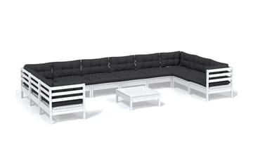 Loungegrupp Utomhus med dynor 11 delar vit massiv furu