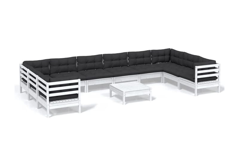 Loungegrupp Utomhus med dynor 11 delar vit massiv furu - Vit/svart - Trädgård & spabad - Utemiljö - Altan & terrass - Altanmöbler