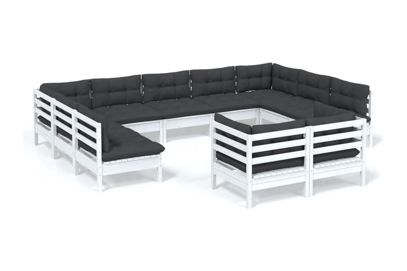 Loungegrupp Utomhus med dynor 11 delar vit massiv furu - Vit/svart - Trädgård & spabad - Utemiljö - Altan & terrass - Altanmöbler