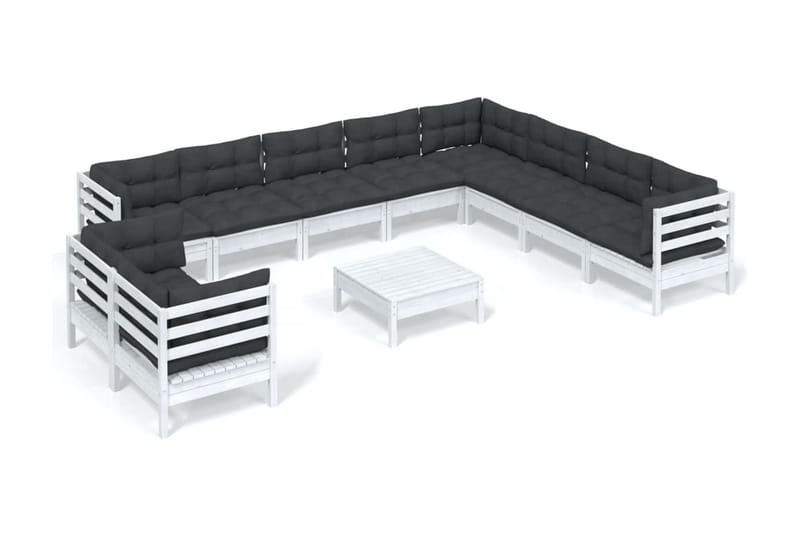 Loungegrupp Utomhus med dynor 11 delar vit massiv furu - Vit/svart - Trädgård & spabad - Utemiljö - Altan & terrass - Altanmöbler