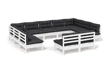 Loungegrupp Utomhus med dynor 11 delar vit massiv furu