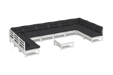 Loungegrupp Utomhus med dynor 11 delar vit massiv furu