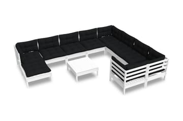 Loungegrupp Utomhus med dynor 11 delar vit massiv furu
