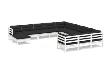 Loungegrupp Utomhus med dynor 12 delar vit massiv furu