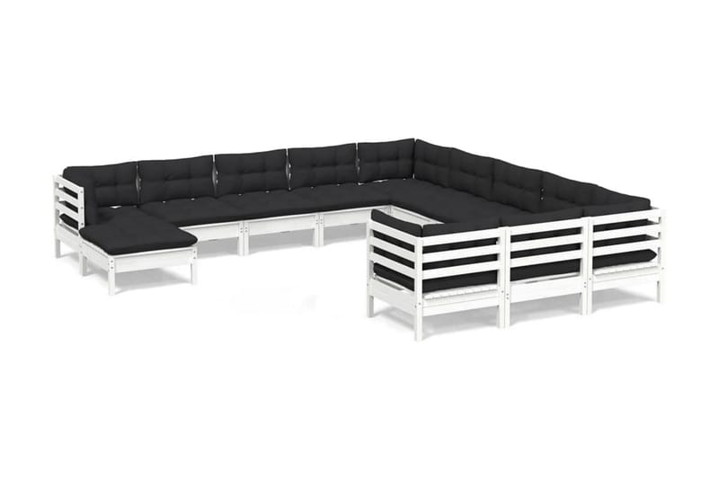 Loungegrupp Utomhus med dynor 12 delar vit massiv furu - Vit/svart - Trädgård & spabad - Utemiljö - Altan & terrass - Altanmöbler