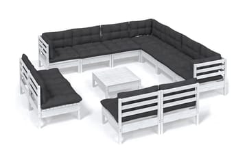Loungegrupp Utomhus med dynor 12 delar vit massiv furu