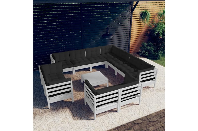 Loungegrupp Utomhus med dynor 12 delar vit massiv furu - Vit/svart - Trädgård & spabad - Utemiljö - Altan & terrass - Altanmöbler