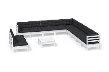 Loungegrupp Utomhus med dynor 12 delar vit massiv furu