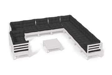 Loungegrupp Utomhus med dynor 12 delar vit massiv furu