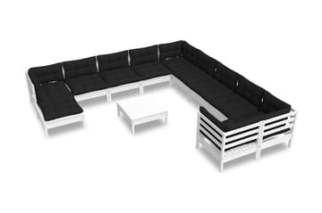 Loungegrupp Utomhus med dynor 12 delar vit massiv furu